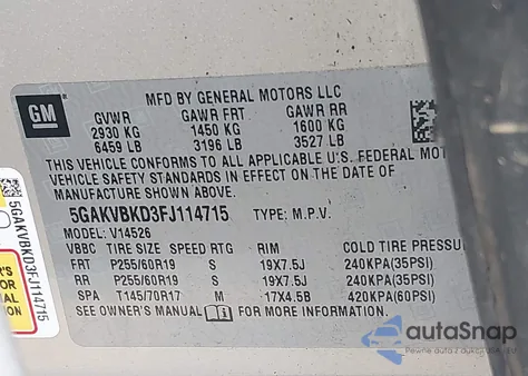 2015 Buick Enclave Leather from USA, damaged, VIN 5GAKVBKD3FJ114715